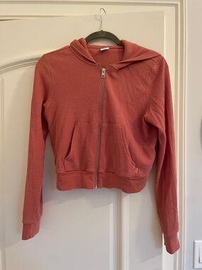 TNA Cropped Waffle Zip Hoodie in Dusty Rose